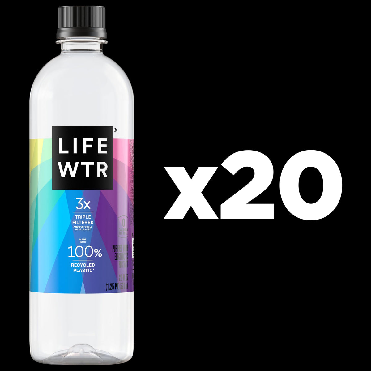 LIFEWTR Premium Purified Water with Electrolytes — PH Balanced, 20 oz bottles, Pack of 20