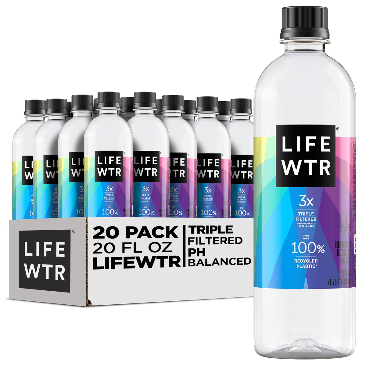 LIFEWTR Premium Purified Water with Electrolytes — PH Balanced, 20 oz bottles, Pack of 20