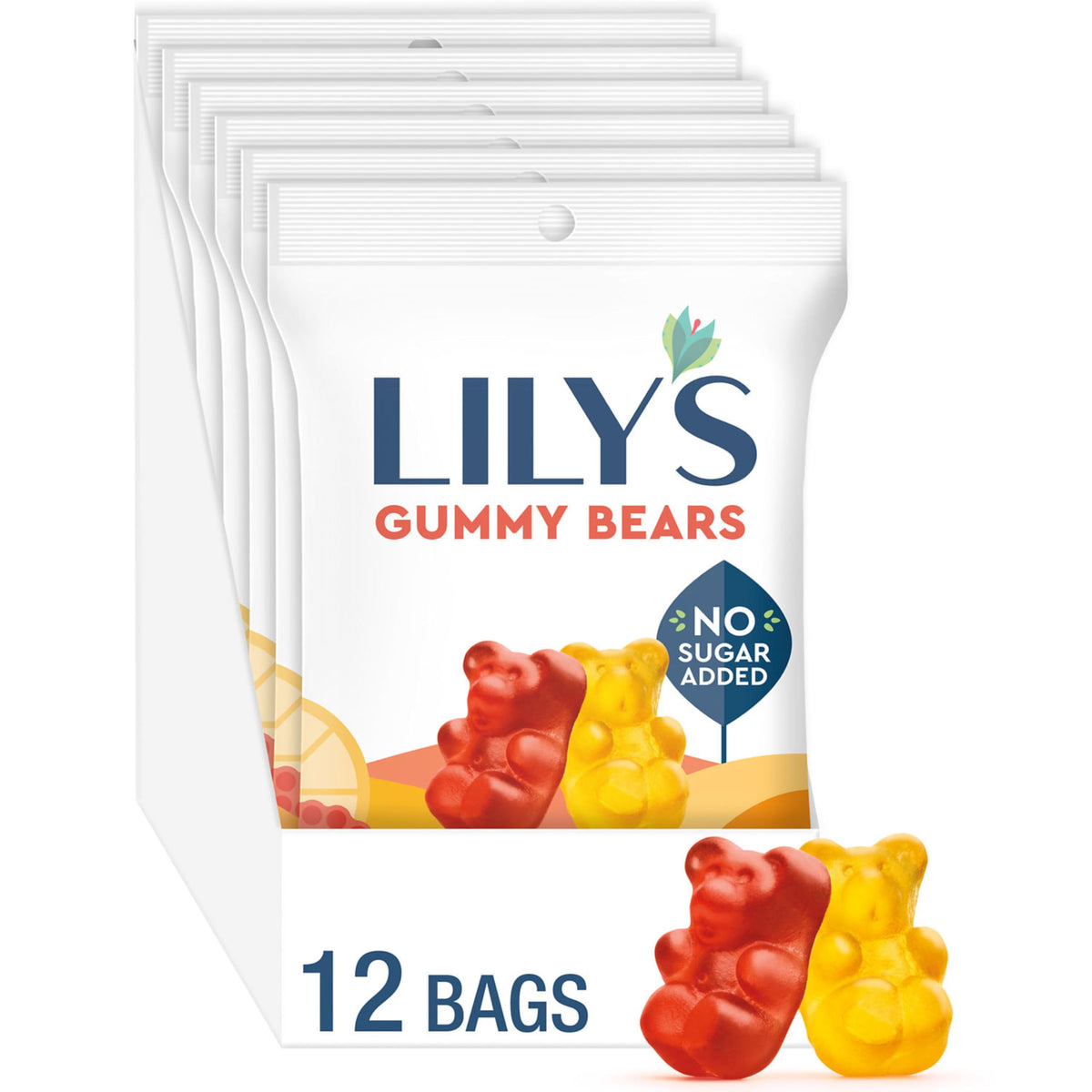 LILY'S Assorted Fruit Flavored No Sugar Added Gummy Bears - 12 Count, 1.8 oz Bags
