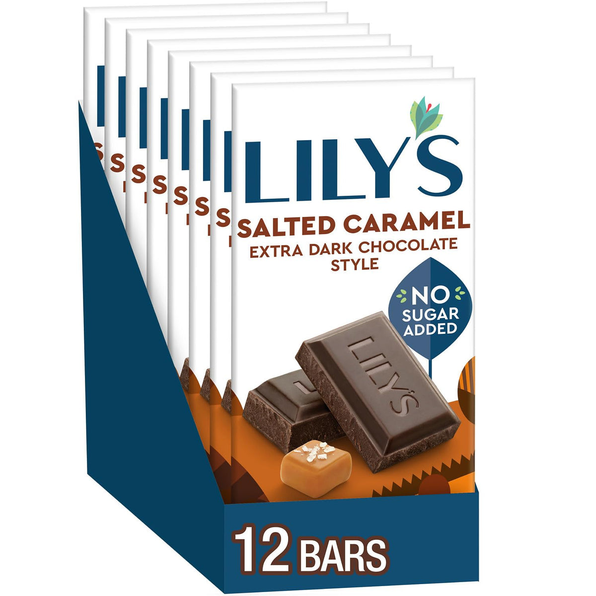 LILY'S Salted Caramel Extra Dark Chocolate Style No Sugar Added Sweets Bars – 12 Count (2.8 oz Each)