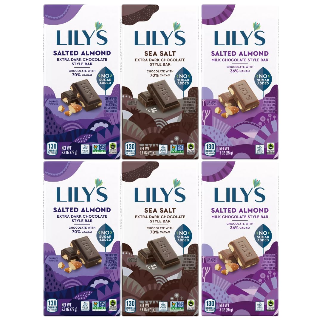 Lily's Salted Chocolate Lovers 6-Pack: Milk Salted Almond, Dark 70% Sea Salt, Dark Salted Almond