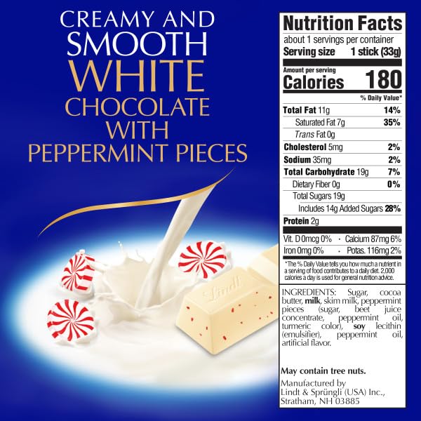 Lindt CLASSIC RECIPE Holiday White Chocolate Peppermint Candy Stick – 1.2 oz