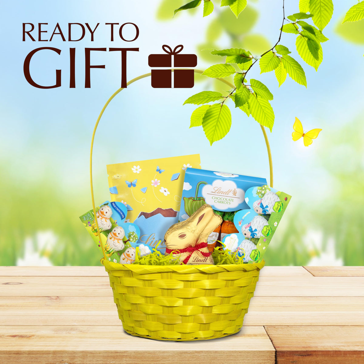 Lindt Easter Basket with GOLD BUNNY – Festive Lindt Chocolates for Kids, Ready for Gifting