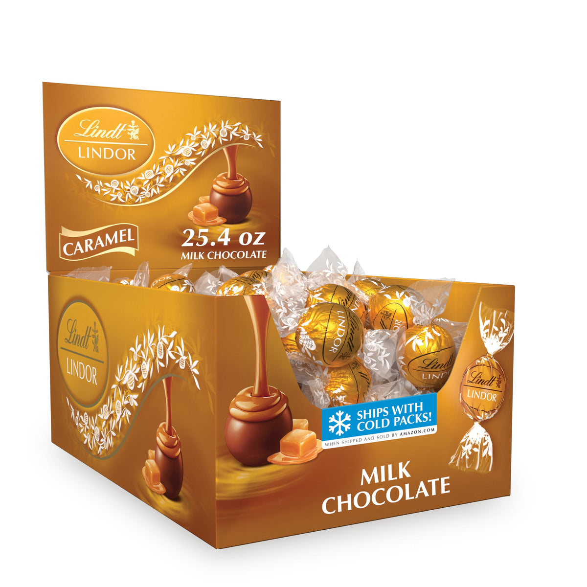 Lindt LINDOR Caramel Milk Chocolate Truffles – Smooth Melt-In Center, 60-Count Gift Box