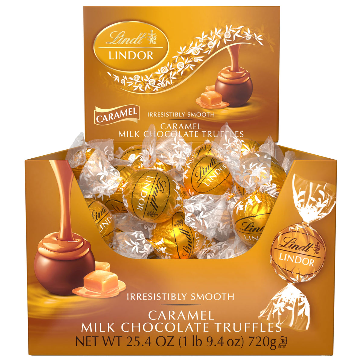 Lindt LINDOR Caramel Milk Chocolate Truffles – Smooth Melt-In Center, 60-Count Gift Box