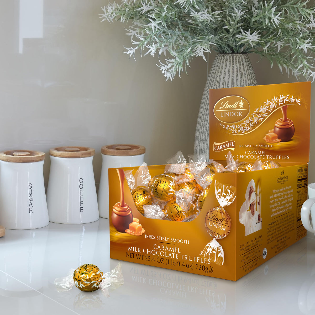 Lindt LINDOR Caramel Milk Chocolate Truffles – Smooth Melt-In Center, 60-Count Gift Box