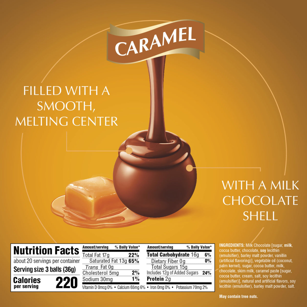 Lindt LINDOR Caramel Milk Chocolate Truffles – Smooth Melt-In Center, 60-Count Gift Box