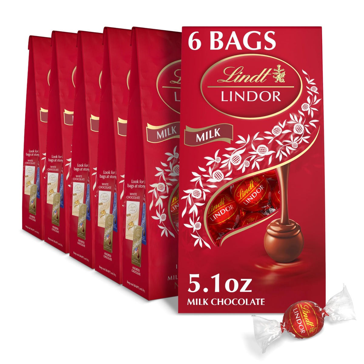 Lindt LINDOR Milk Chocolate Truffles – 6 Pack, 5.1 oz Bags, Smooth Melting Center