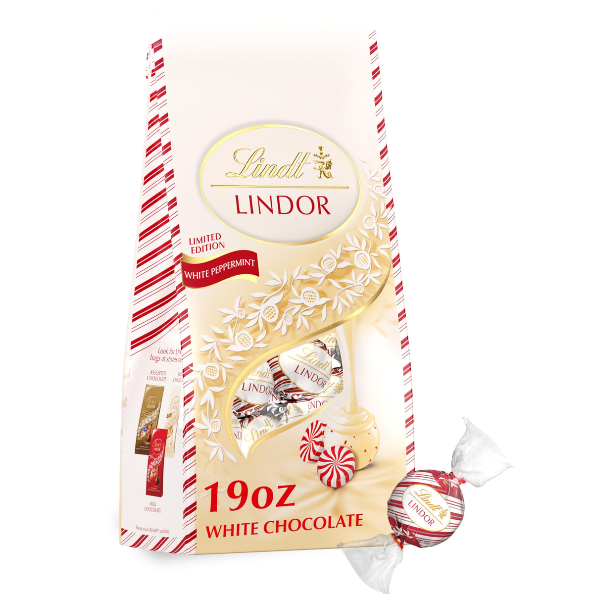 Lindt LINDOR White Chocolate Peppermint Truffles – 19 oz Gift Bag