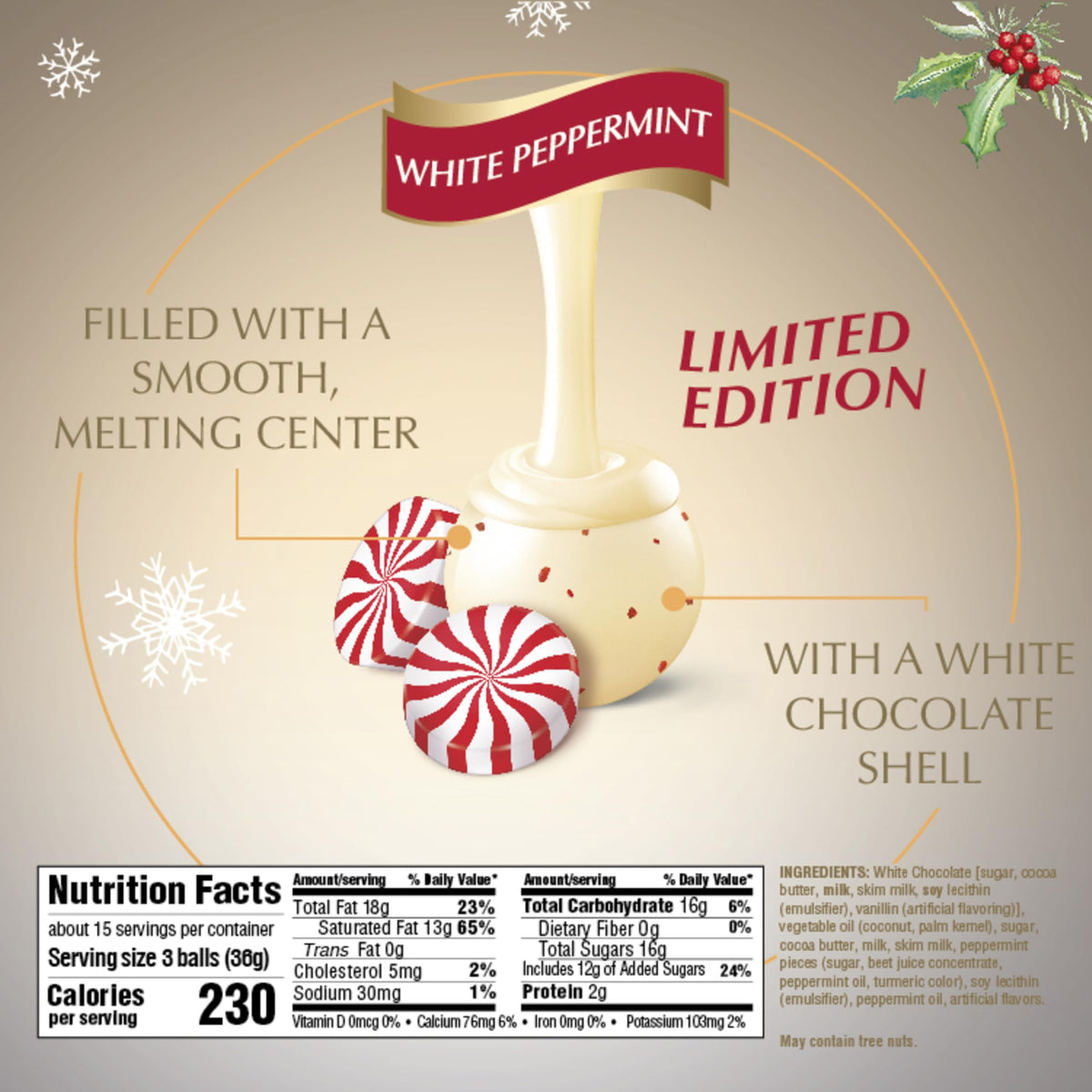 Lindt LINDOR White Chocolate Peppermint Truffles – 19 oz Gift Bag
