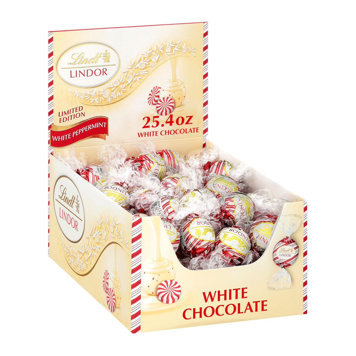 Lindt LINDOR White Chocolate Peppermint Truffles – 60 Count, 25.4 oz