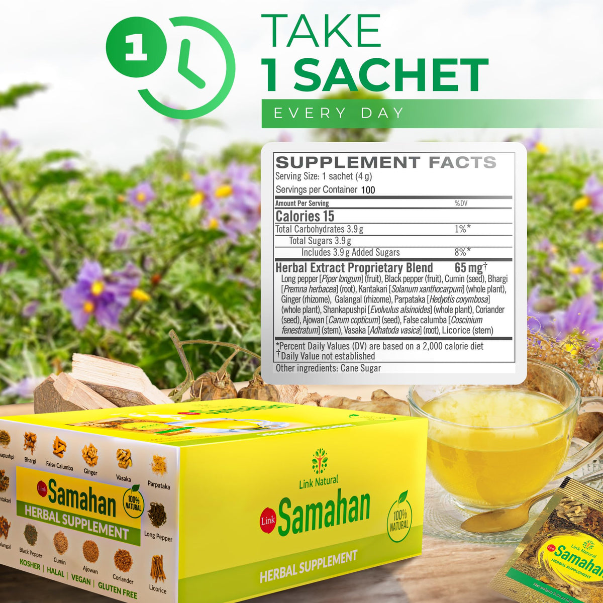 LINK SAMAHAN Ayurvedic Herbal Tea Packets – 14-Herb Sri Lankan Ceylon Blend, 100 Count