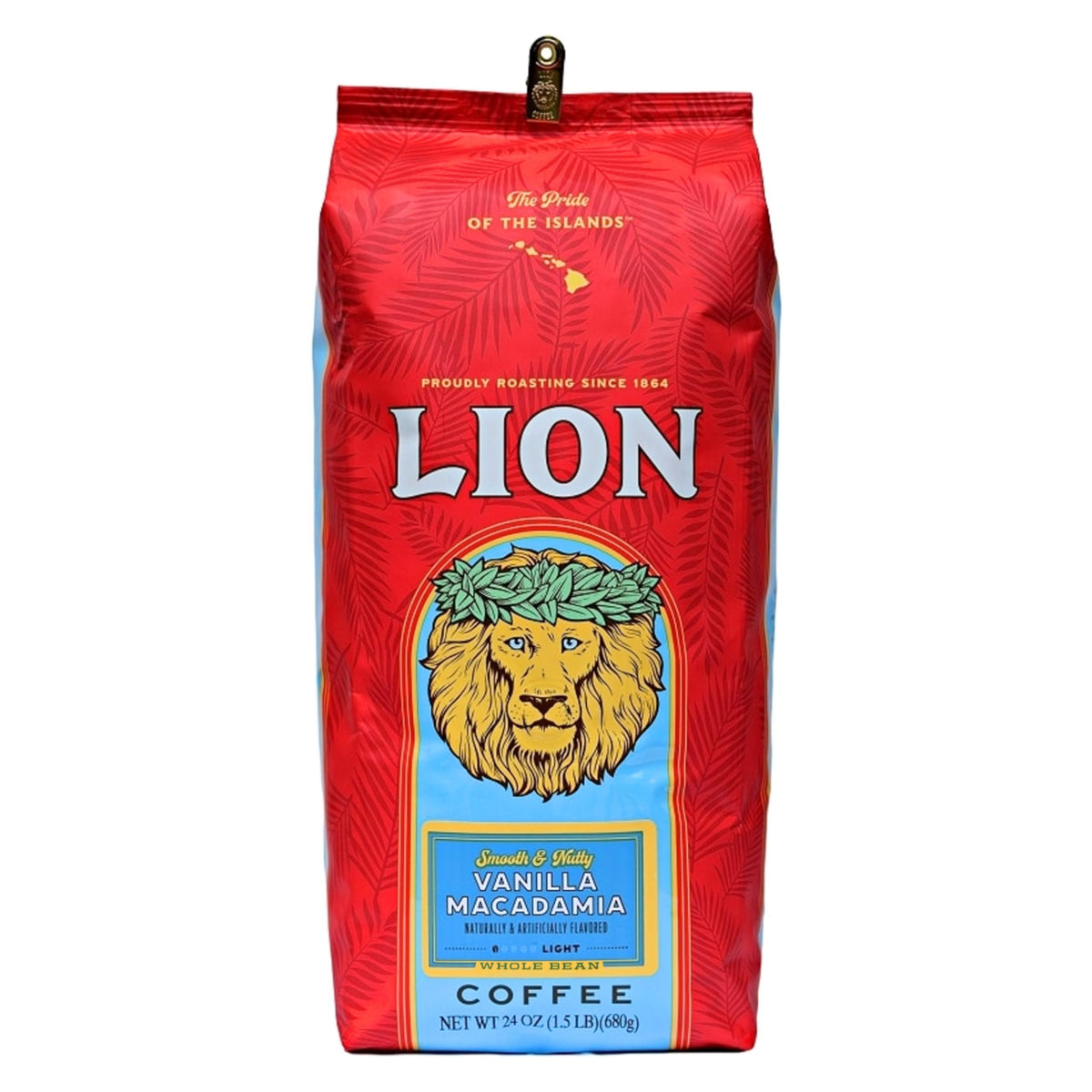 Lion Coffee 24K Gold Roast Kona Whole Bean Coffee | 100% Kona, Medium-Light, A Taste of Aloha | 7 oz