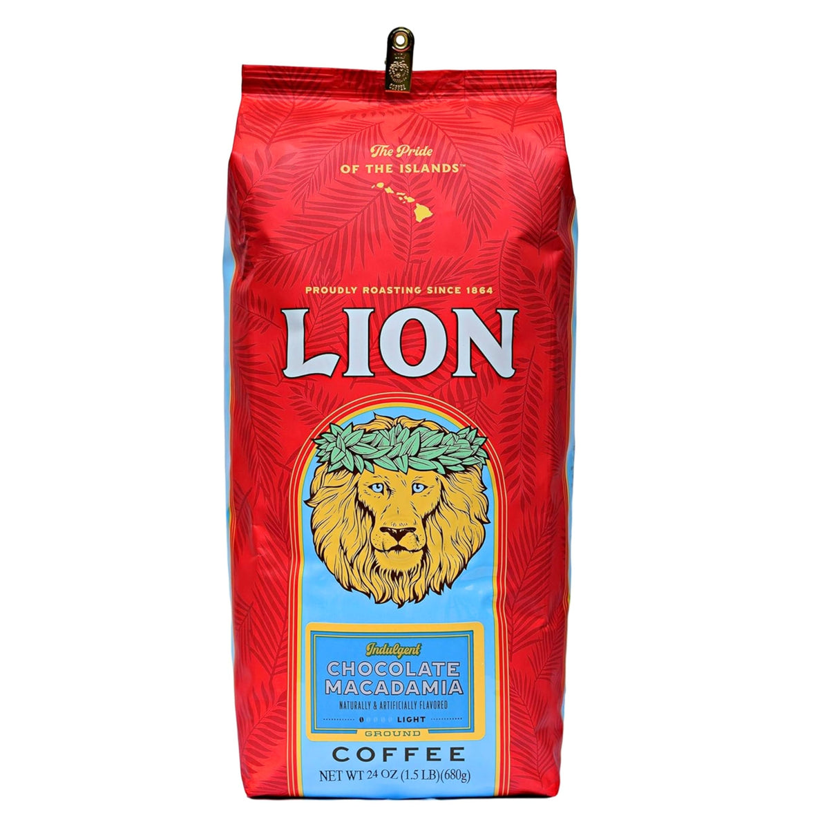 Lion Coffee Chocolate Macadamia Flavored Ground Coffee – Light Roast, 24oz
