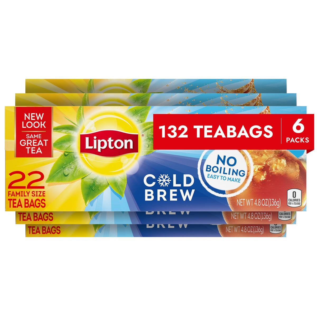 Lipton Cold Brew Iced Tea Bags – 0 Calories, No Boil Required, 132 Bags (6 Pack)