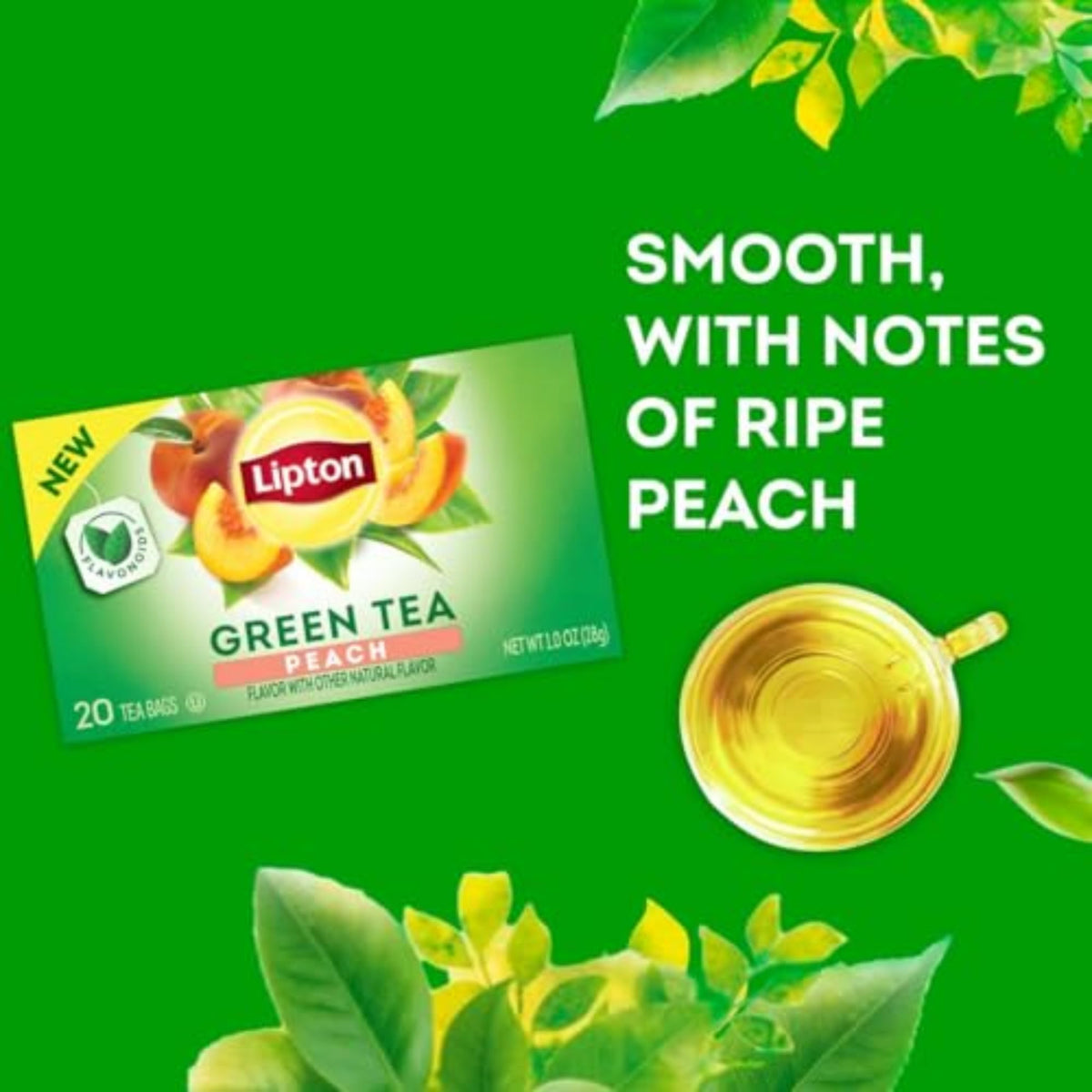 Lipton Peach Green Tea Bags – Unsweetened, Peach Flavor, 120 Bags (6 x 20)