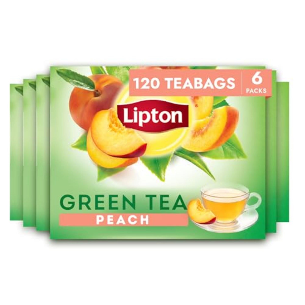Lipton Peach Green Tea Bags – Unsweetened, Peach Flavor, 120 Bags (6 x 20)