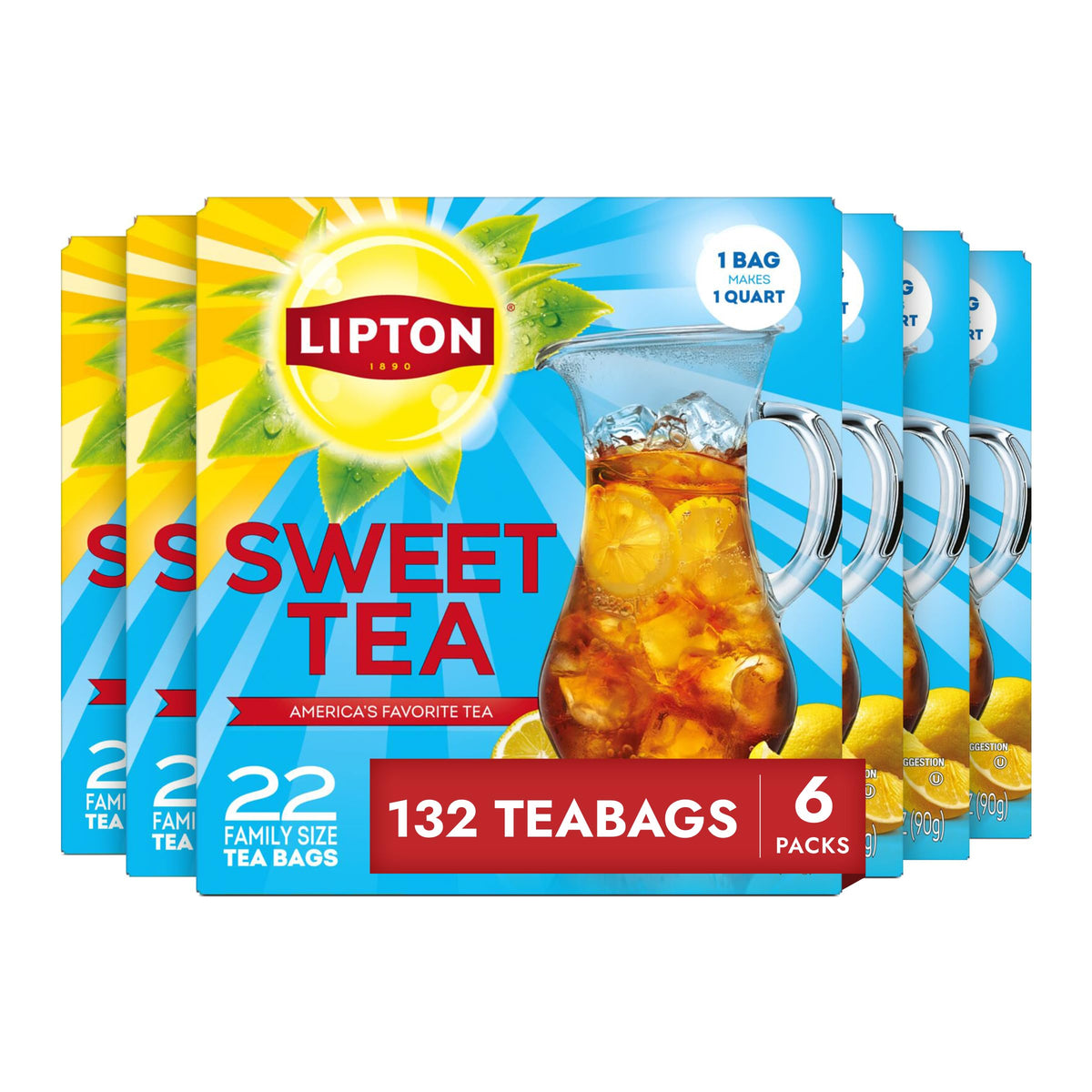 Lipton Southern Sweet Iced Tea Bags – Zero Calories, Family Size, 132 Total Bags (22-count x 6)