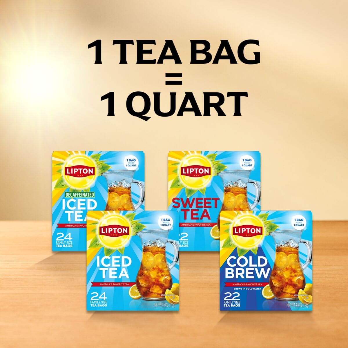 Lipton Southern Sweet Iced Tea Bags – Zero Calories, Family Size, 132 Total Bags (22-count x 6)