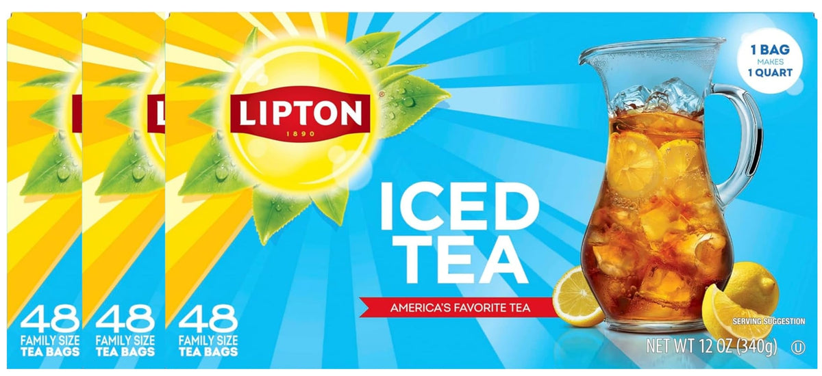Lipton Unsweetened Iced Tea Bags — 48-Count Family Size (Pack of 3, 144 Tea Bags), Zero Calorie Black Tea