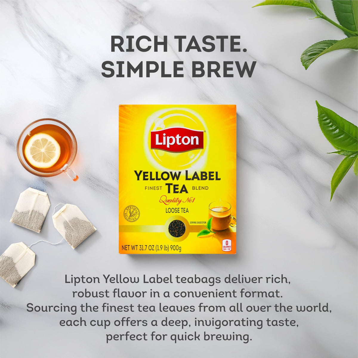 Lipton Yellow Label Finest Blend – Premium Loose Black Tea, 900g