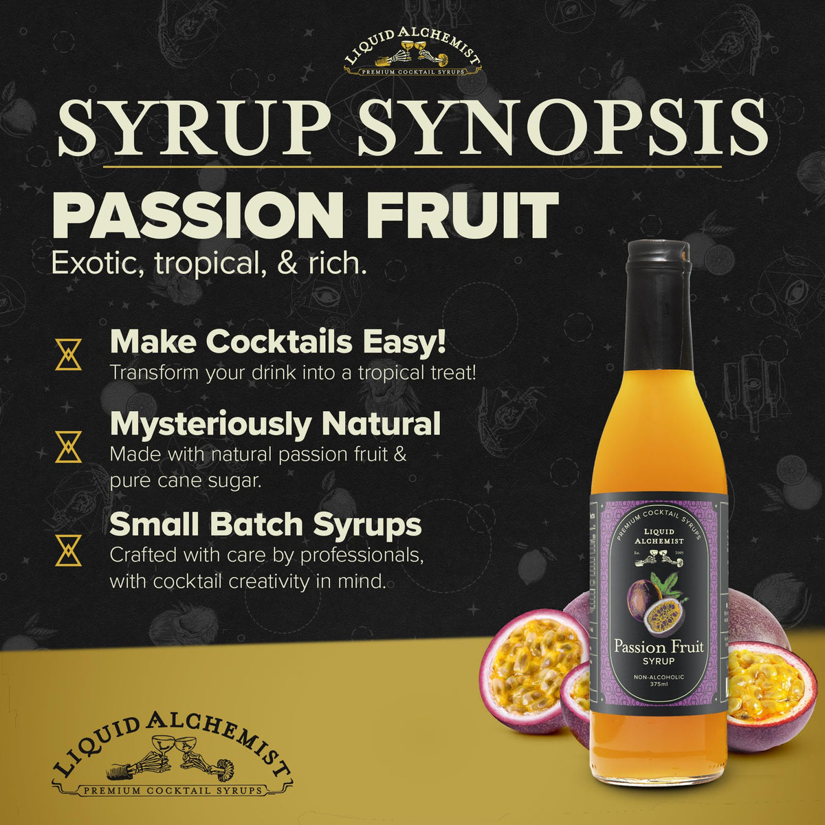 Liquid Alchemist Passion Fruit Syrup for Cocktails – Real Ingredients, Small Batch, Non-GMO, Vegan | 12.7 oz