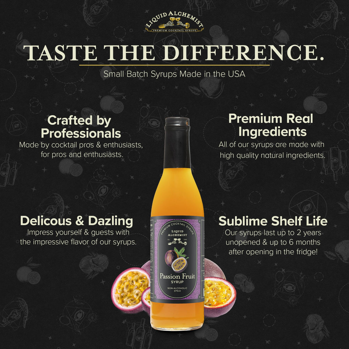 Liquid Alchemist Passion Fruit Syrup for Cocktails – Real Ingredients, Small Batch, Non-GMO, Vegan | 12.7 oz