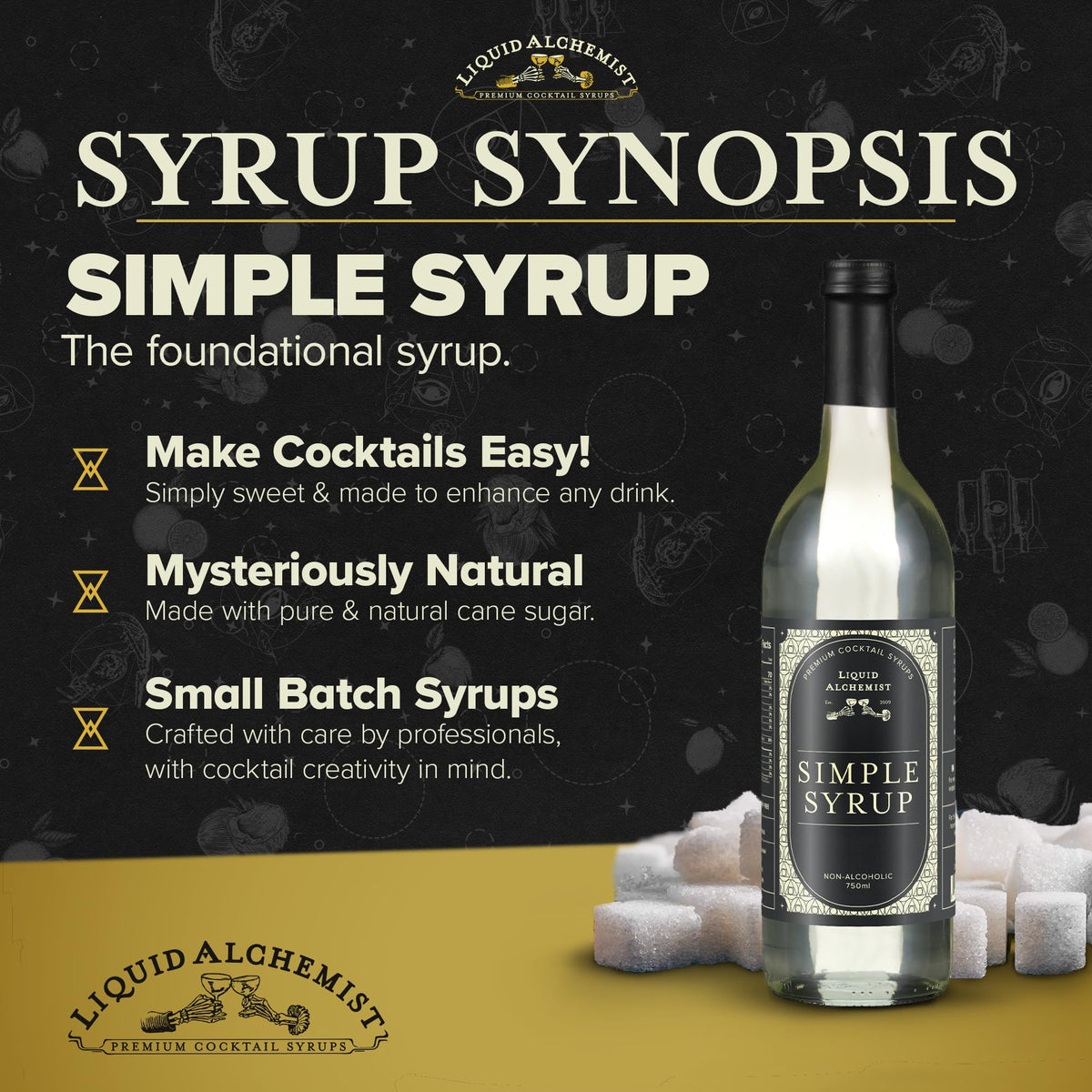 Liquid Alchemist Simple Syrup for Cocktails - Real Ingredients, Non-GMO, Gluten Free & Vegan (25.4 oz)