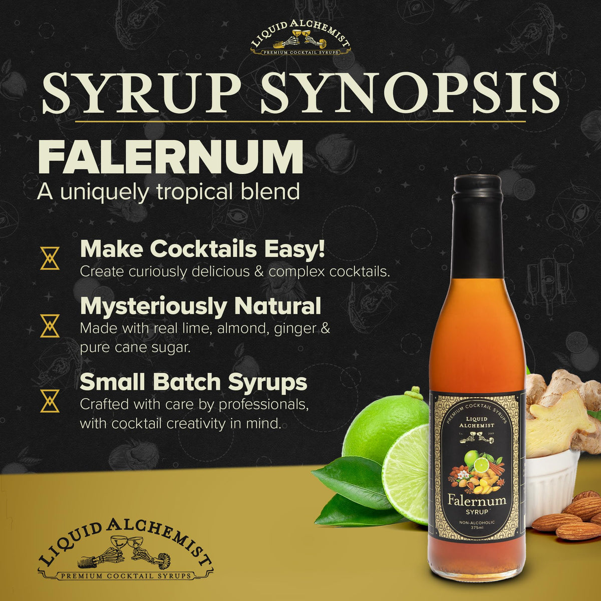 Liquid Alchemist Falernum Syrup for Cocktails | Real Ingredients, Vegan, Non-GMO & Gluten Free (12.7 oz)