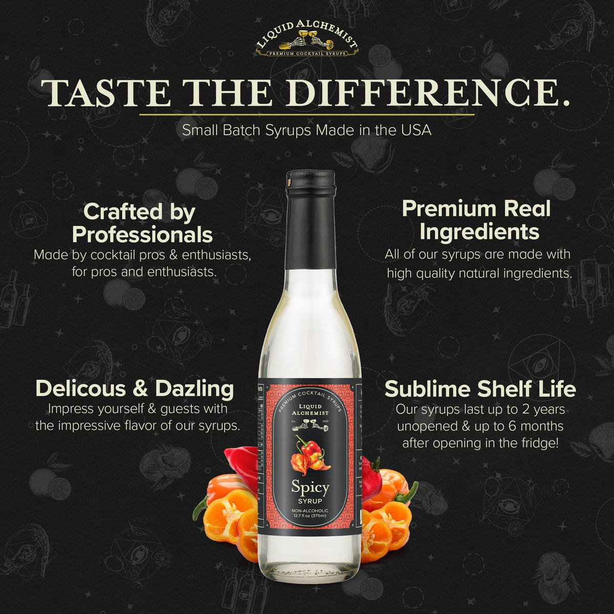 Liquid Alchemist Spicy Habanero Infused Syrup for Cocktails – Real Ingredients, 12.7 oz (Vegan, Non-GMO)