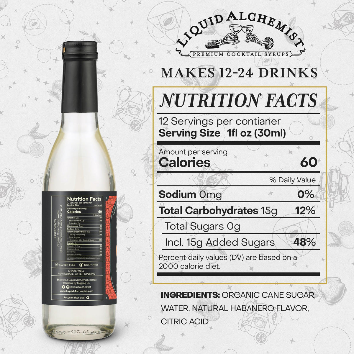 Liquid Alchemist Spicy Habanero Infused Syrup for Cocktails – Real Ingredients, 12.7 oz (Vegan, Non-GMO)