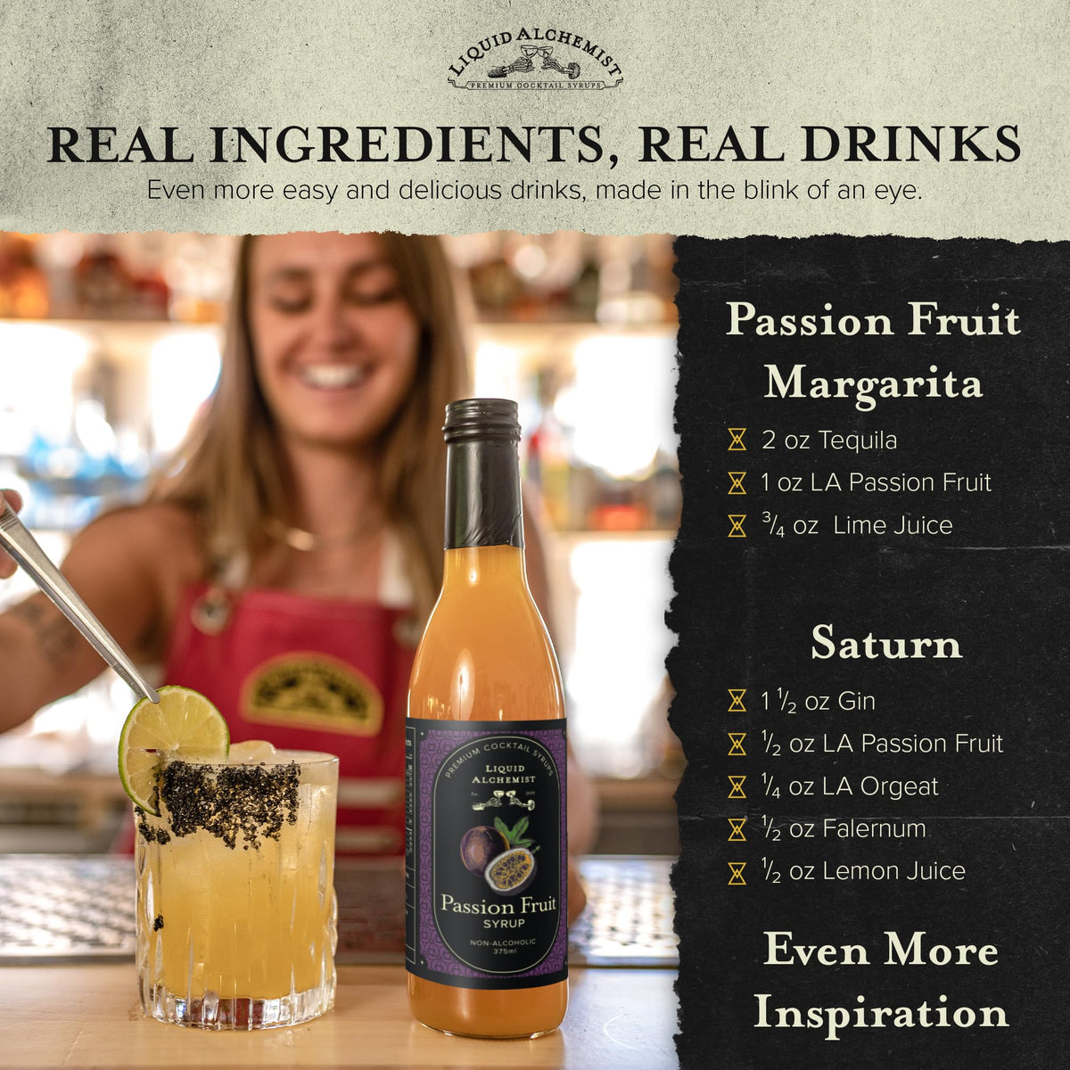 Liquid Alchemist Passion Fruit Syrup for Cocktails – Real Ingredients, Small Batch, Non-GMO, Vegan | 12.7 oz