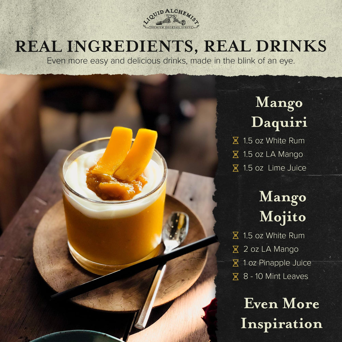 Liquid Alchemist Mango Syrup for Drinks - Real Mango Puree for Cocktails, Non-GMO & Vegan (12.7 oz)