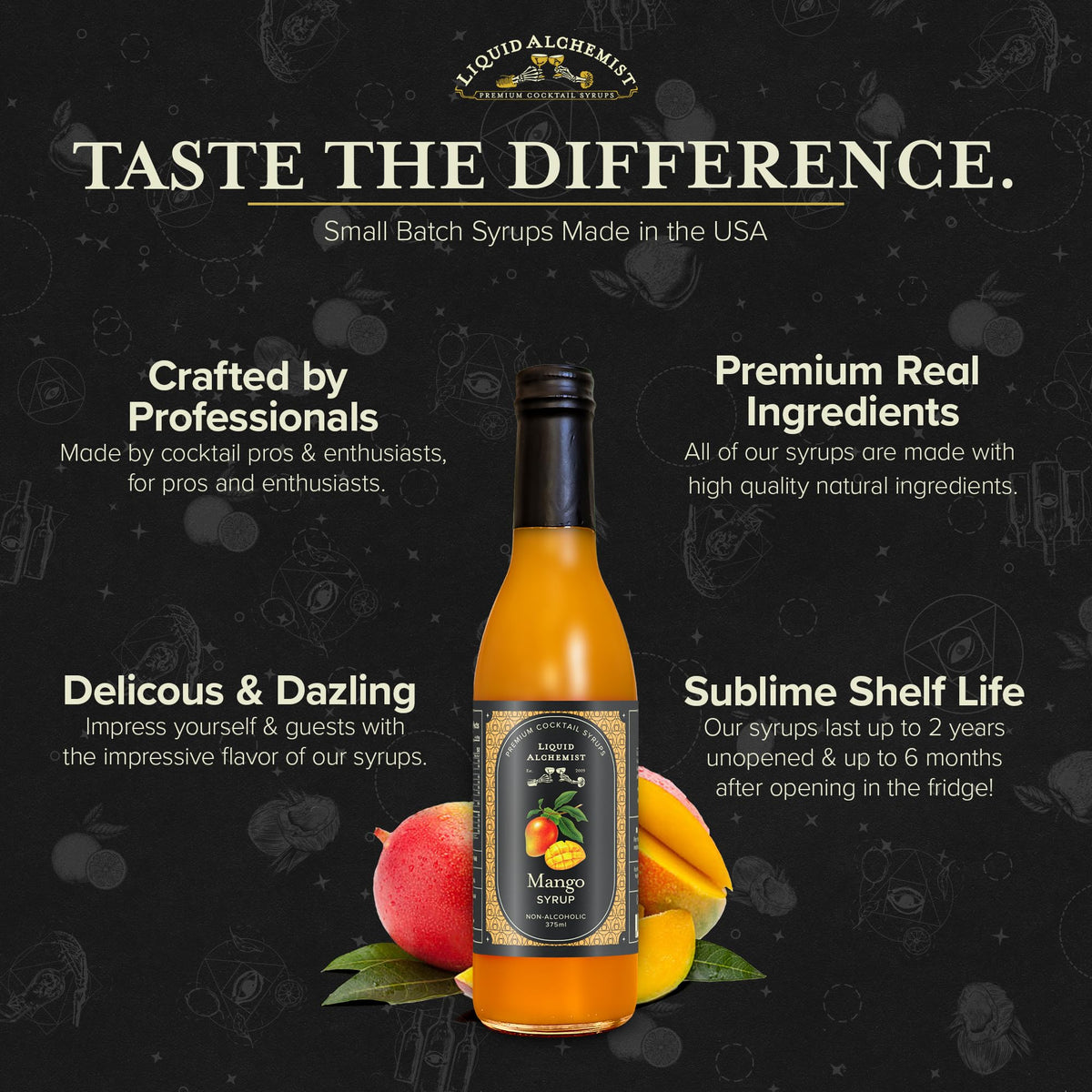 Liquid Alchemist Mango Syrup for Drinks - Real Mango Puree for Cocktails, Non-GMO & Vegan (12.7 oz)