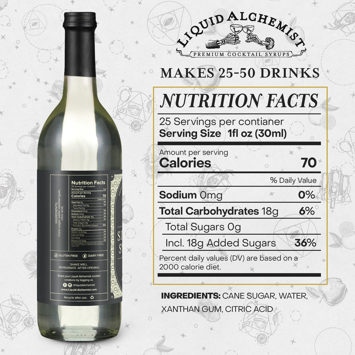 Liquid Alchemist Simple Syrup for Cocktails - Real Ingredients, Non-GMO, Gluten Free & Vegan (25.4 oz)
