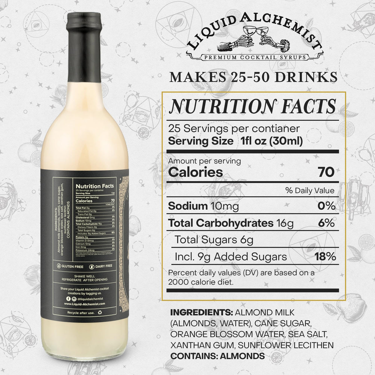 Liquid Alchemist Orgeat Syrup for Cocktails - Real Ingredients, Non-GMO, Vegan (25.4 oz)