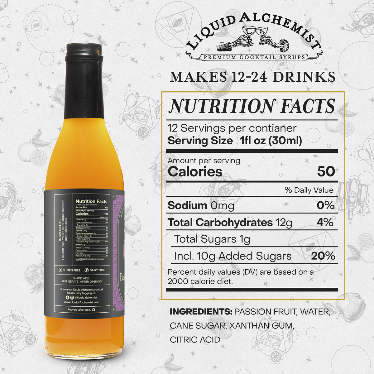 Liquid Alchemist Passion Fruit Syrup for Cocktails – Real Ingredients, Small Batch, Non-GMO, Vegan | 12.7 oz