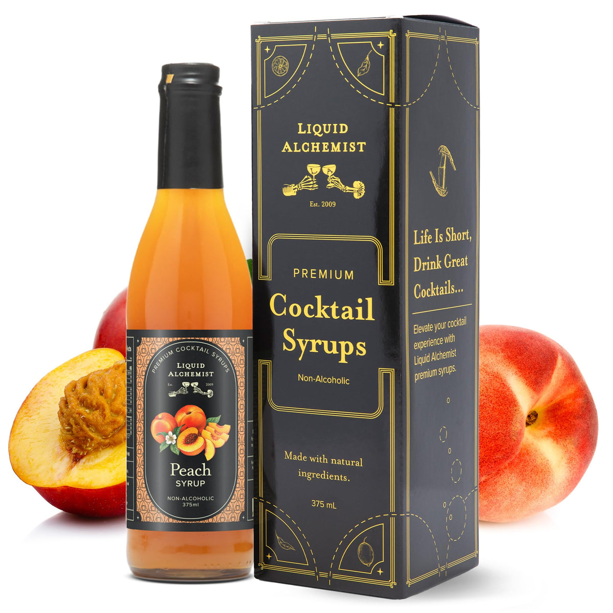 Liquid Alchemist Peach Syrup for Drinks - Real Ingredients for Cocktails, Non-GMO & Vegan (12.7 oz)