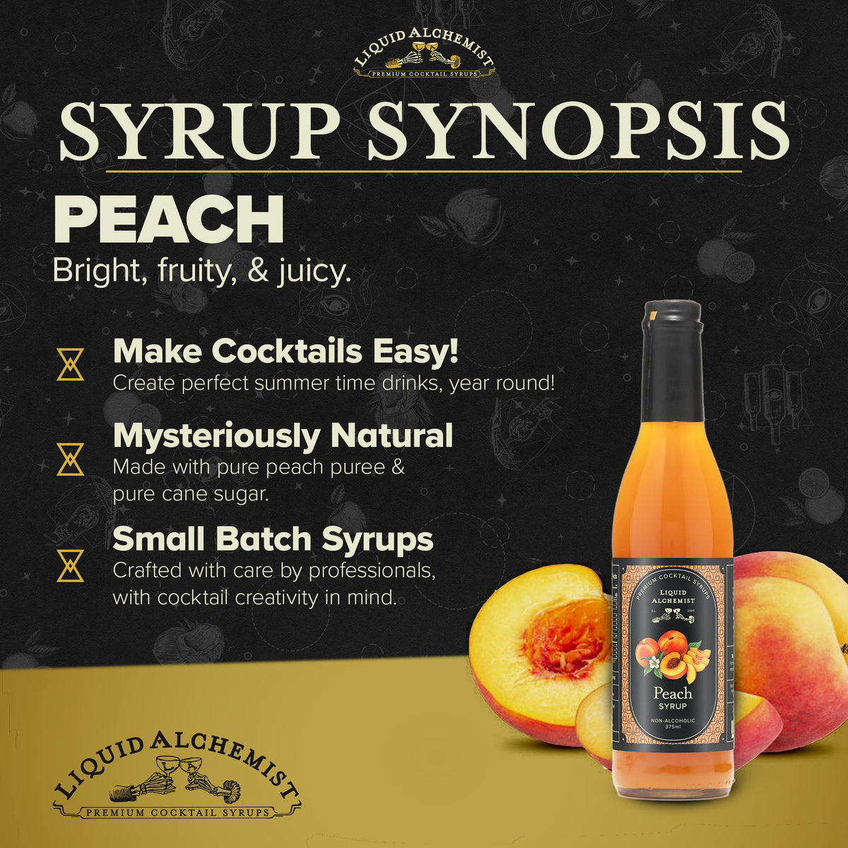 Liquid Alchemist Peach Syrup for Drinks - Real Ingredients for Cocktails, Non-GMO & Vegan (12.7 oz)