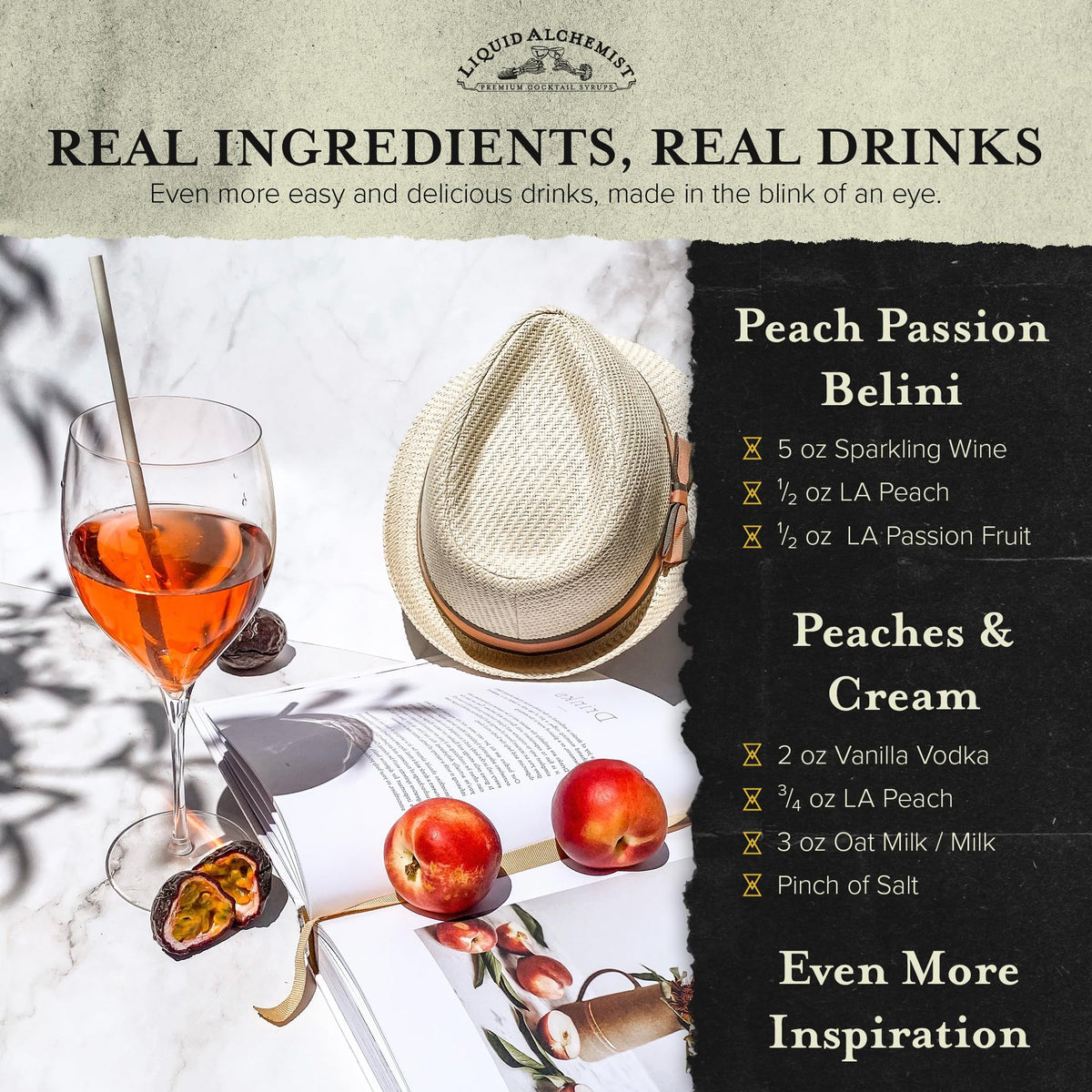 Liquid Alchemist Peach Syrup for Drinks - Real Ingredients for Cocktails, Non-GMO & Vegan (12.7 oz)