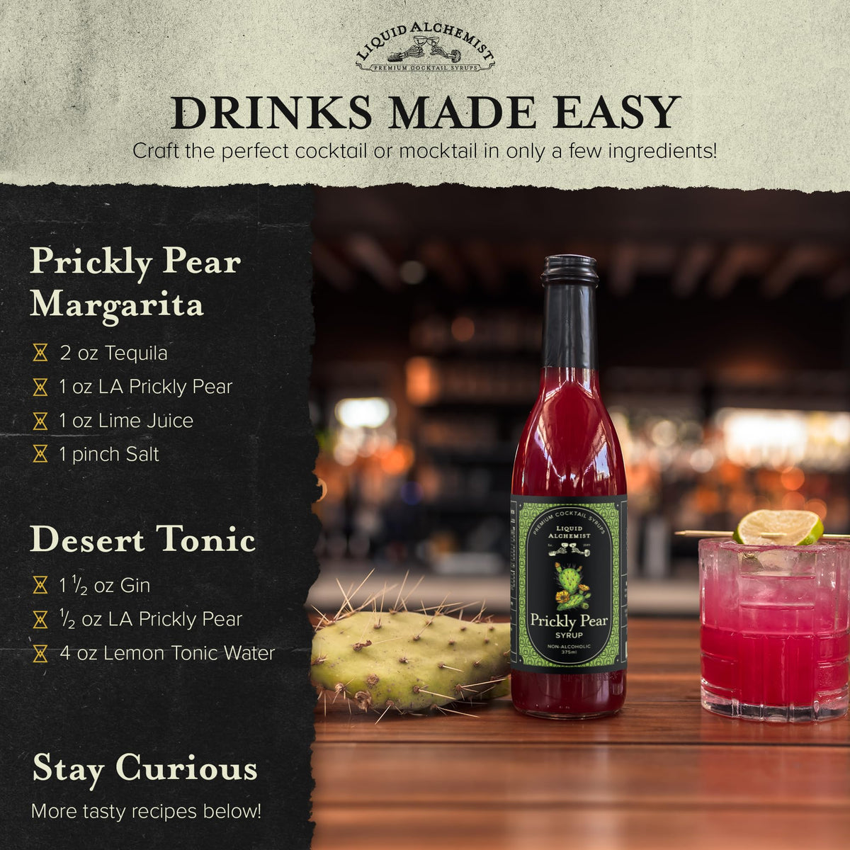 Liquid Alchemist Prickly Pear Syrup for Cocktails – Real Ingredients, Vegan & Non-GMO, 12.7 oz