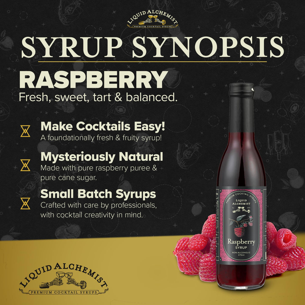 Liquid Alchemist Raspberry Syrup for Cocktails | Real Ingredients, Non-GMO & Vegan, 12.7 oz