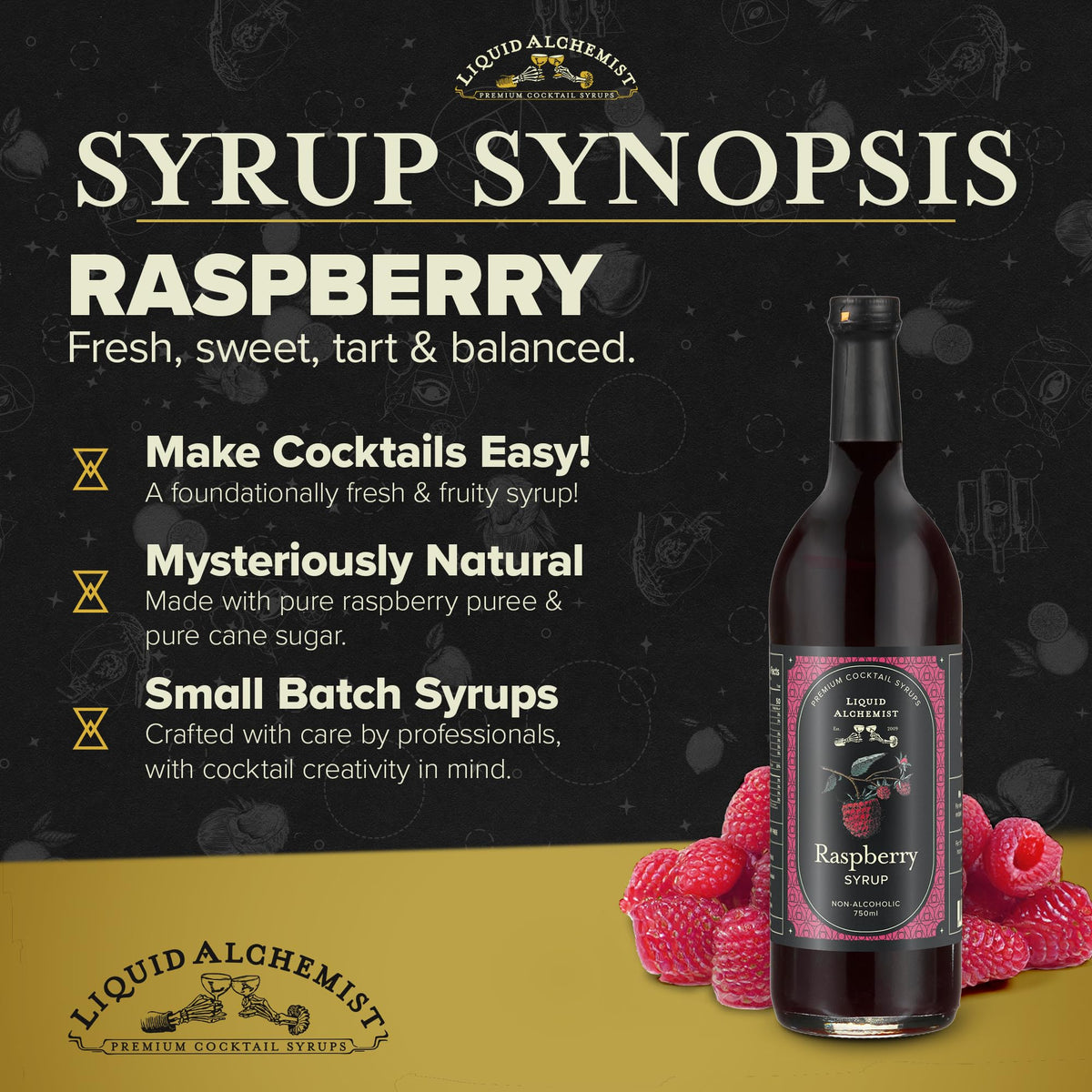 Liquid Alchemist Raspberry Syrup for Cocktails | Real Ingredients, Small Batch, Non-GMO & Vegan | 25.4 oz