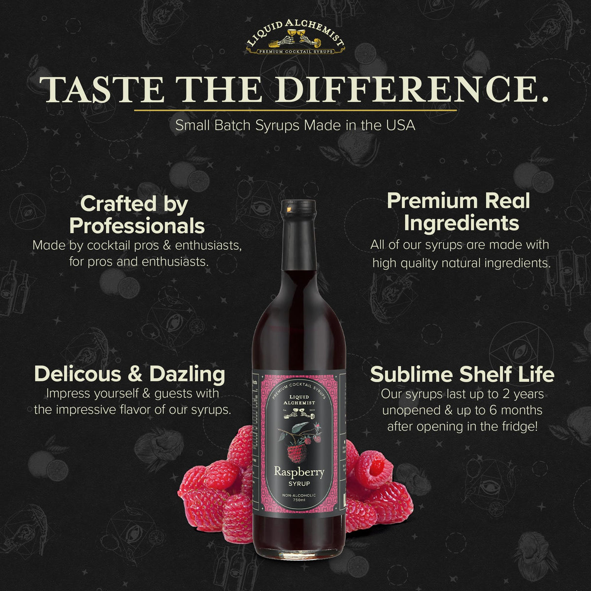 Liquid Alchemist Raspberry Syrup for Cocktails | Real Ingredients, Small Batch, Non-GMO & Vegan | 25.4 oz