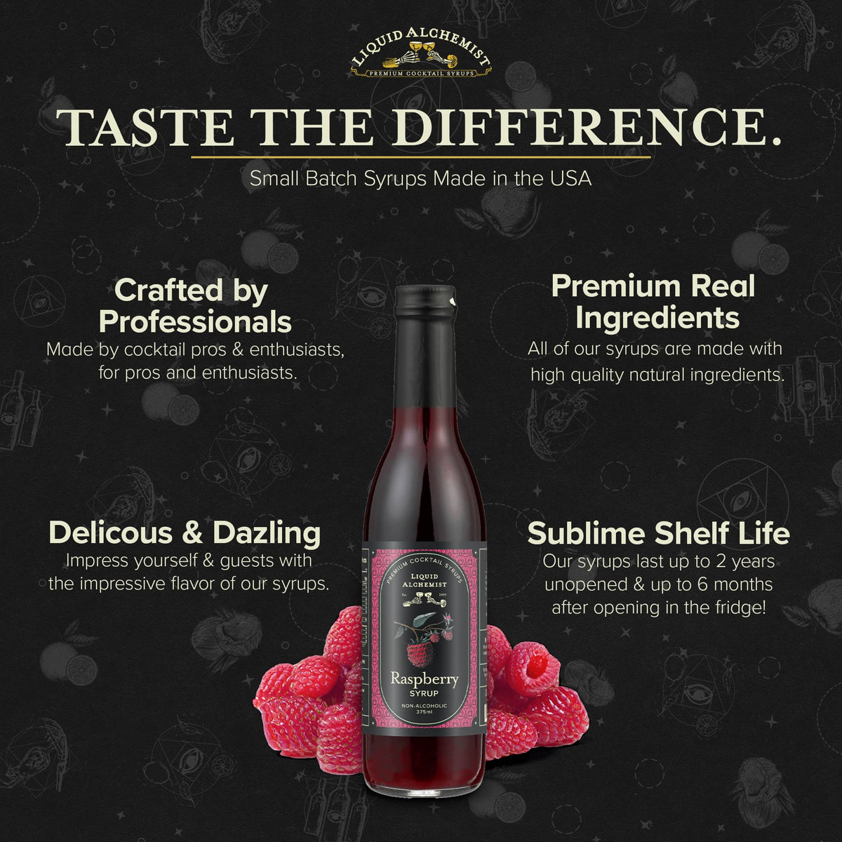 Liquid Alchemist Raspberry Syrup for Cocktails | Real Ingredients, Non-GMO & Vegan, 12.7 oz