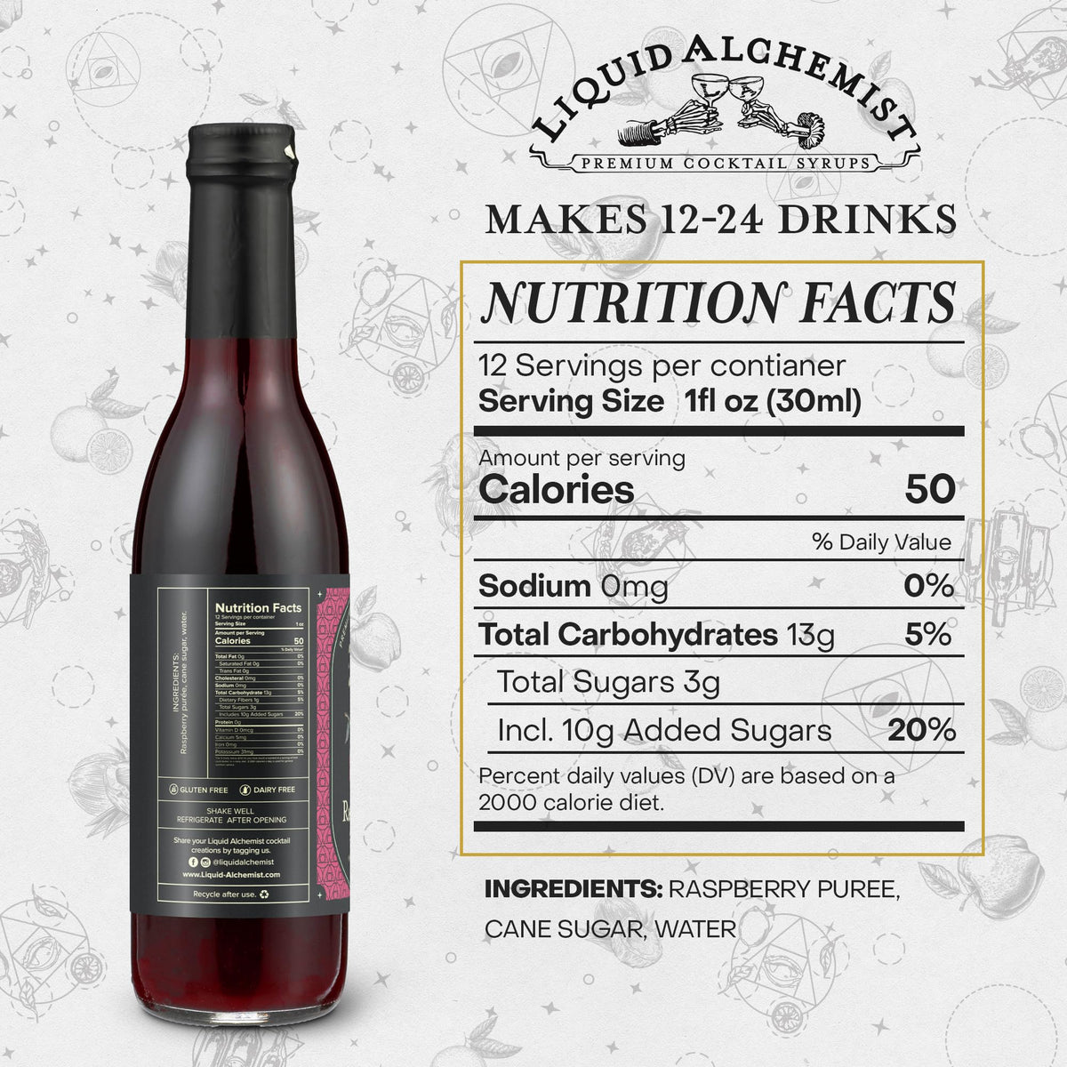 Liquid Alchemist Raspberry Syrup for Cocktails | Real Ingredients, Non-GMO & Vegan, 12.7 oz