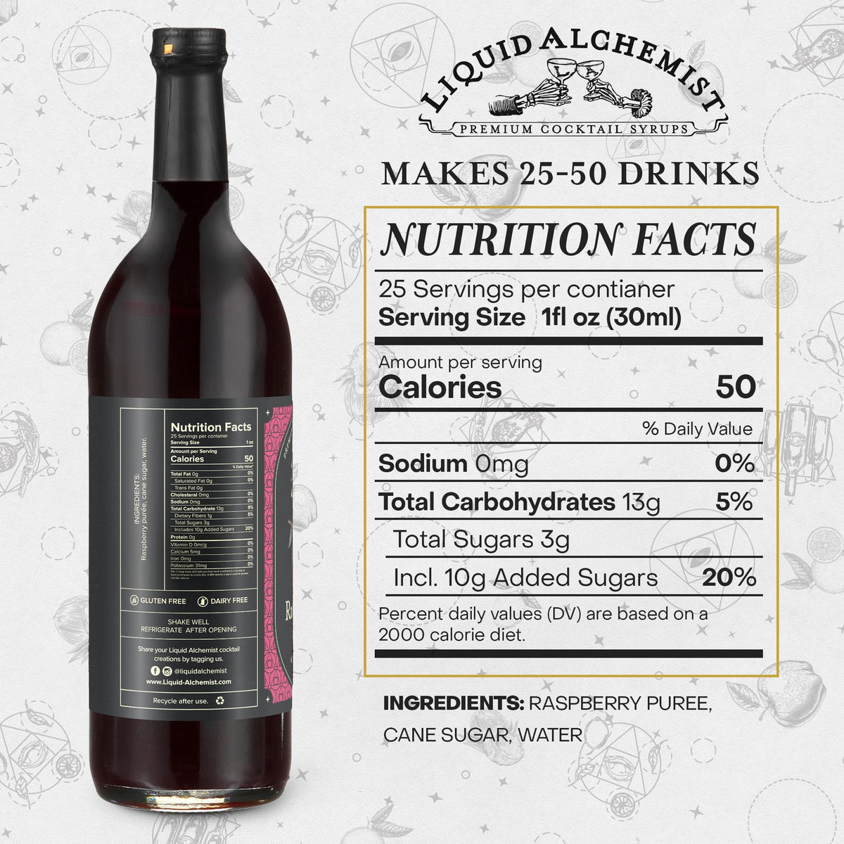 Liquid Alchemist Raspberry Syrup for Cocktails | Real Ingredients, Small Batch, Non-GMO & Vegan | 25.4 oz