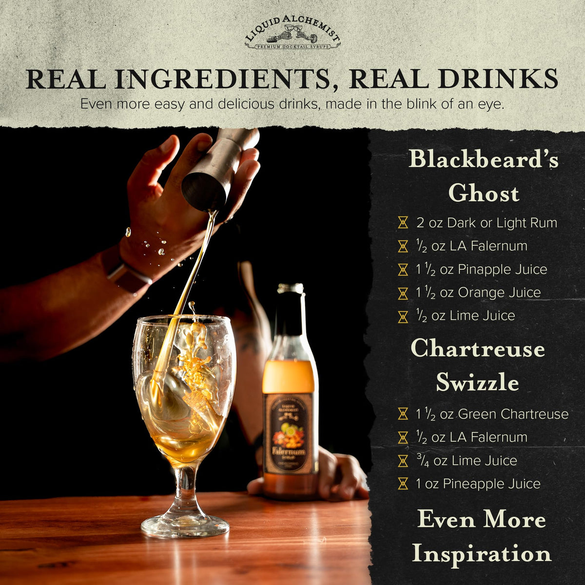Liquid Alchemist Falernum Syrup for Cocktails | Real Ingredients, Vegan, Non-GMO & Gluten Free (12.7 oz)