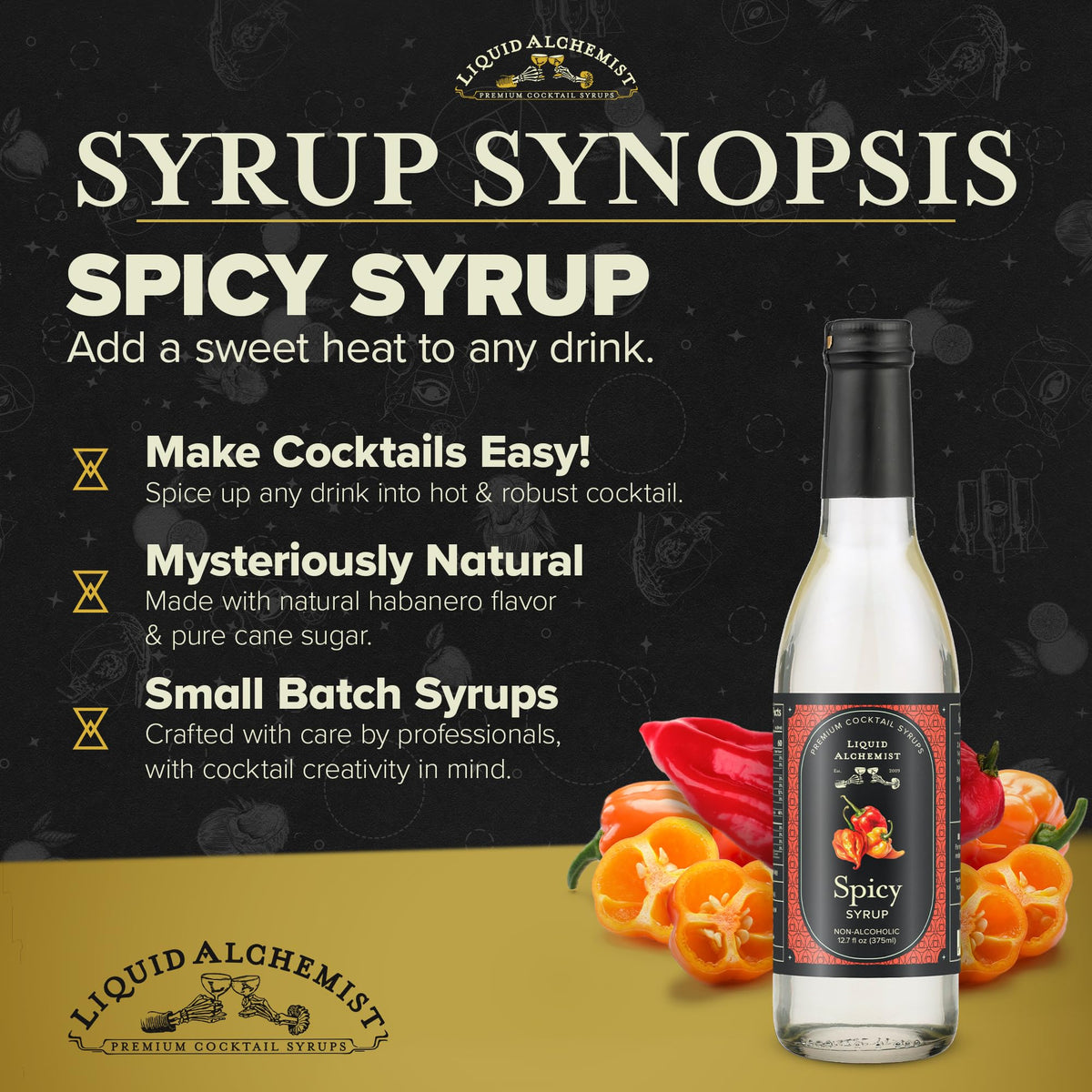 Liquid Alchemist Spicy Habanero Infused Syrup for Cocktails – Real Ingredients, 12.7 oz (Vegan, Non-GMO)