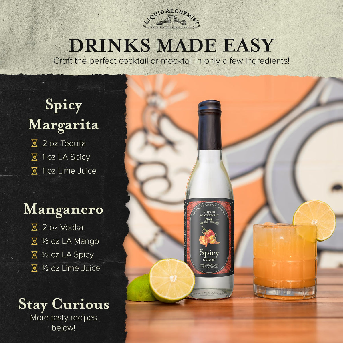 Liquid Alchemist Spicy Habanero Infused Syrup for Cocktails – Real Ingredients, 12.7 oz (Vegan, Non-GMO)